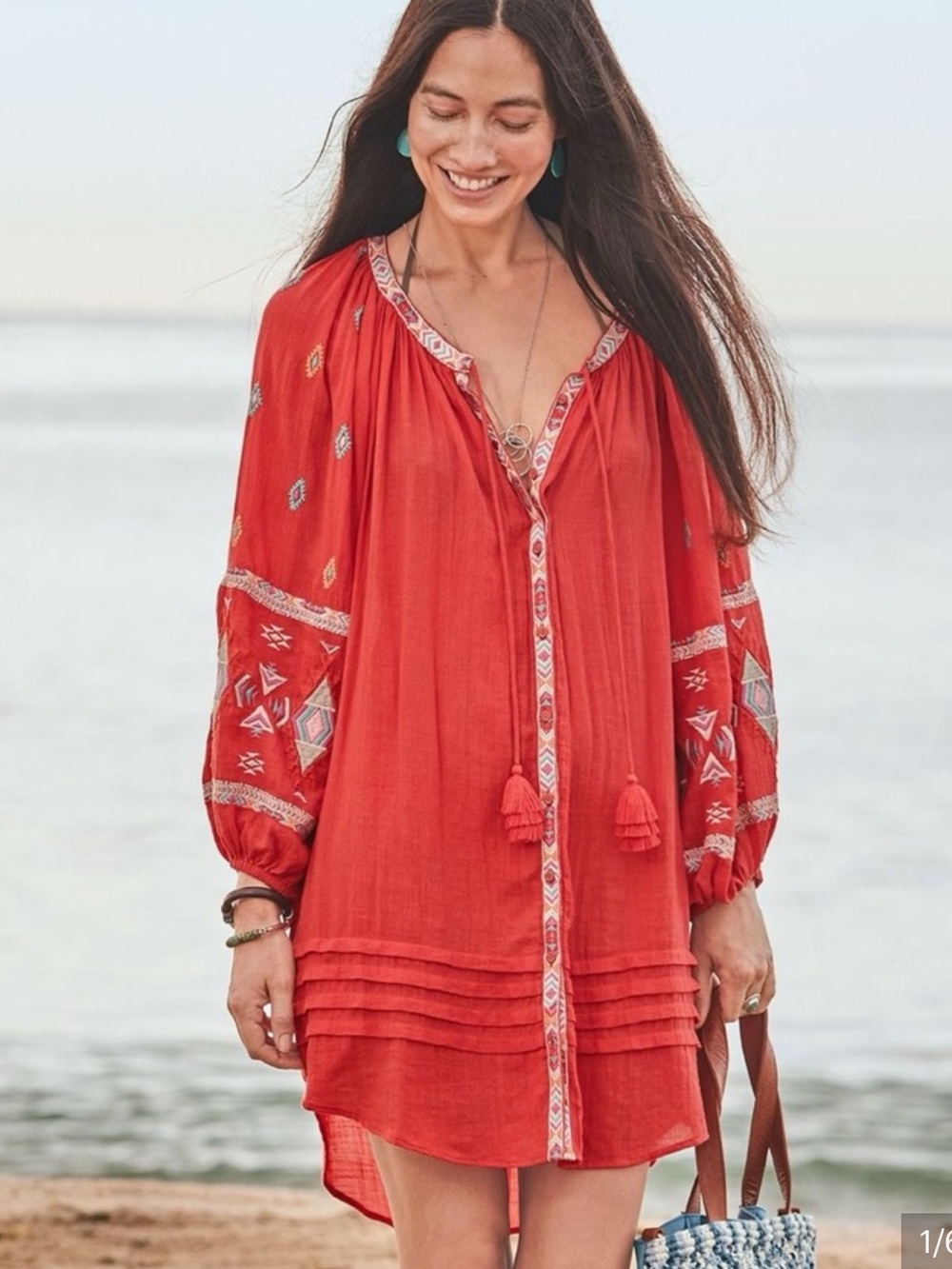 SUNDANCE EMBROIDERED TASSEL PEASANT DRESS XL